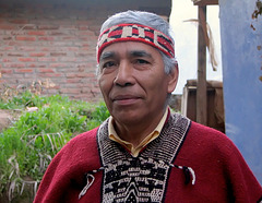 Ejemplo de un
                          "lonco" de los Mapuches: el lonco
                          Robinson Carim�n de Talca [3] con vincha
                          bonita y poncho bonito