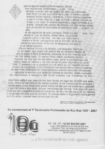 Agenda mapuche 2008: Das letzte
                            Parlament von Cos Cos von 1907 (02)