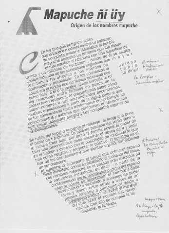 Agenda mapuche 2008: Der Ursprung der
                            Mapuche-Namen (01)