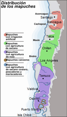 Karte von Chile mit den
Mapuche-Gebieten 2010 Karte von Chile mit den Mapuche-Gebieten
2010