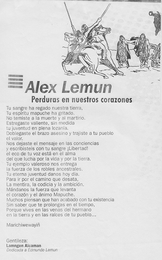 Mapuche-Gedicht �ber Alex Lemun