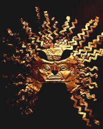 Inka-Maske
                                      der Sonnengottes Inti [Sonne=inti
                                      (Ketschua)] - im Museum
                                      "Kulturhaus" ("Casa
                                      de la Cultura") - Ejido-Park
                                      - Quito - Ecuador