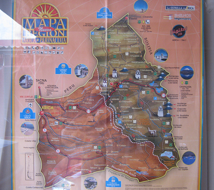 Hostal Villarica, Karte der Region Arica,
                      Nahaufnahme