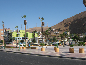 Plaza Mackenna con casas en el cerro