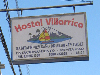 Hostal Villarica, die Tafel, Nahaufnahme