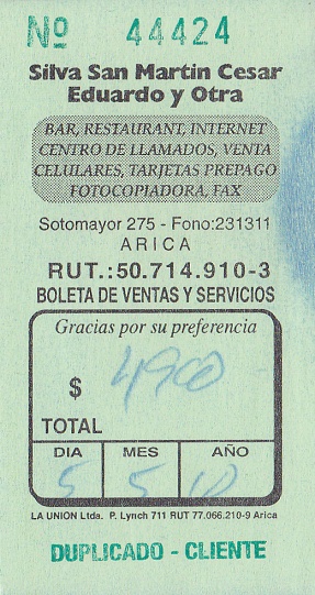 Boleto de una tienda
                      combinada con bar, restauran, Internet, tel�fono y
                      venta de tarjetas de prepago