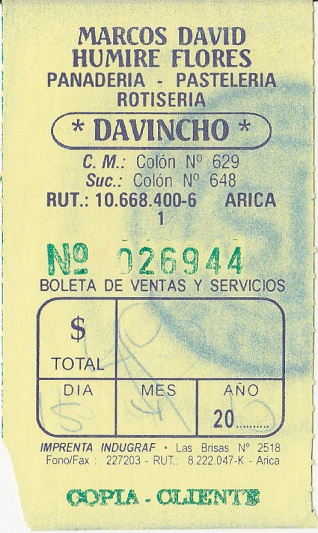 Boleto de una
                      panader�a