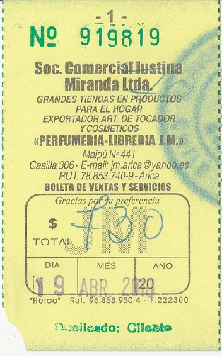Boleto de una
                      perfumer�a-librer�a