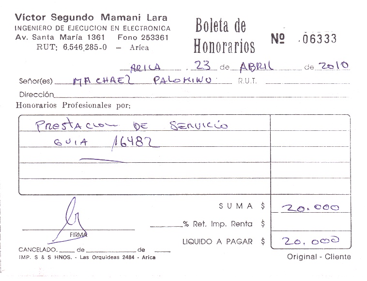 Boleto para una limpieza de mi
                              c�mara