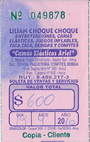 Quittung eines
                      Betten-Spielzeug-Getr�nke-Gesch�fts