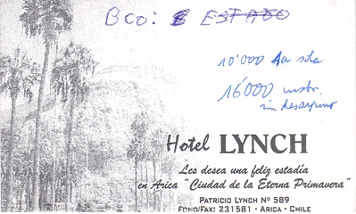 Die
                      Visitenkarte des Hotel Lynch, R�ckseite und
                      Preise