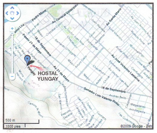 El rev�s del folleto con el plano
                                de Arica con el hostal Yungay