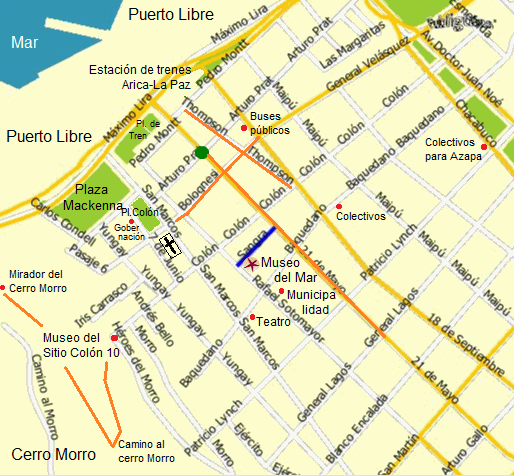 Karte von Arica mit
                              dem Meermuseum ("Museo del Mar")
                              [2]