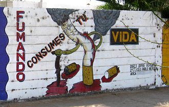 Pintura: "Fumando consumes tu
                            vida", primer plano
