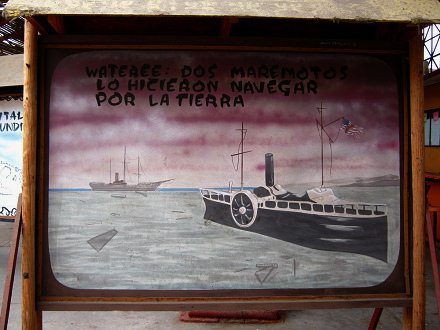 Cuadro mostrando dos barcos e indicando
                          dos maremotos, primer plano