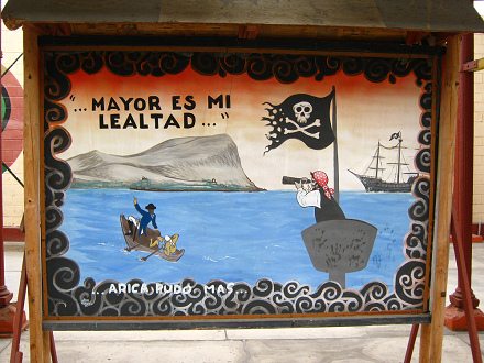 Cuadro sobre la lealtad y las piratas con
                          el cerro Morro al fondo (01), primer plano