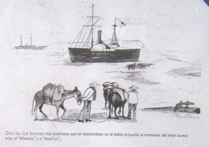 Art�culo 3: Dibujo con los dos barcos
                            fuertes Wateree y Am�rica en el desierto
                            despu�s del tsunami en 1868