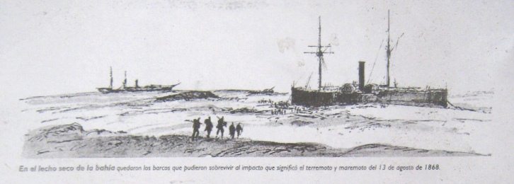 En el desierto quedaron los barcos que
                            pudieron sobrevivir al impacto que signific�
                            el terremoto y maremoto del 13 de agosto de
                            1868.