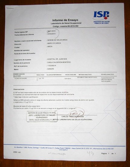 Certificado de plomo de
                        Carla Calder�n Montero