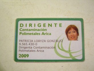 La tarjeta de Patricia
                        Loayza Gonzales "Dirigente contaminaci�n
                        polimetales Arica"