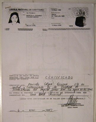 Certificado indicando que Maricela Johanna
                        Colque Amaro est� en el Hospital Juan No� para
                        la rehabilitaci�n, y para reposo en su casa,
                        primer plano