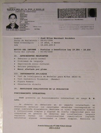 Certificado de Jos� Elias Marchant Huidobro, primer
              plano