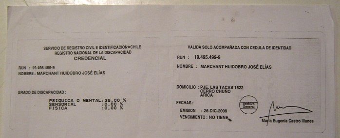 Certificado de Jos� El�as, las capacidades, primer
              plano