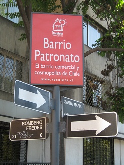 Quartier "Patronato" (barrio
                        Patronato), Schild, Nahaufnahme