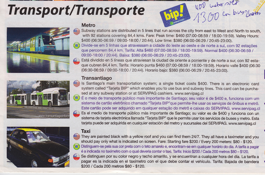 Art�culo sobre transportes en Santiago de
                      Chile: tren subterr�neo, buses y taxis