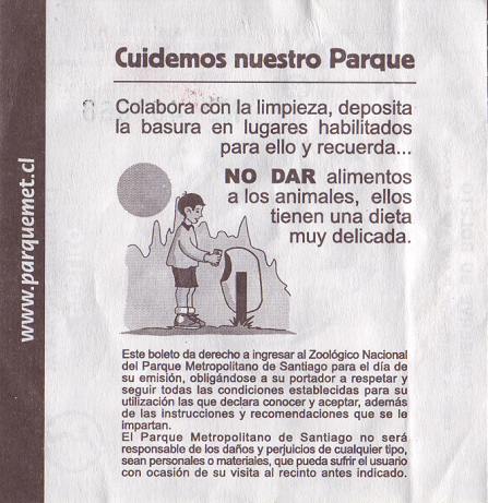 Die R�ckseite der Eintrittskarte mit der
                          Anweisung, die Zootiere nicht zu f�ttern