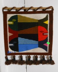 Wandbehang mit der Darstellung von
                              farbigen Fischen