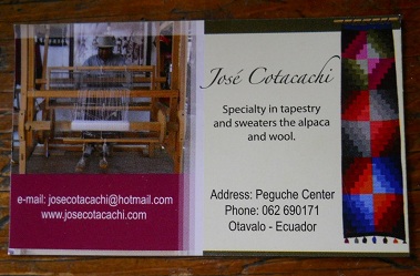 La tarjeta del tejedor Jos�
                              Cotacachi