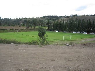 Fussballrasen, H�gel und Baumketten