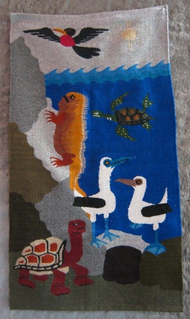 Wandteppich mit Galapagos-Motiven: Vogel,
                          Leguan, M�wen und Schildkr�ten, Nahaufnahme