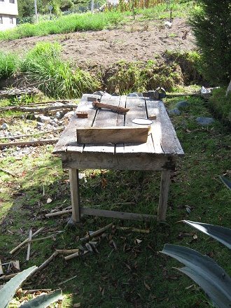 Die Werkbank vor dem Weberhaus