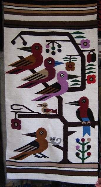 Wandteppich mit V�gel auf Zweigen auf
                          einem Baum, Grossaufnahme