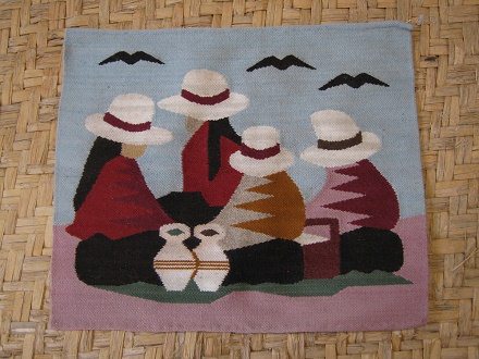 Wandbehang mit zwei M�ttern, zwei
                          T�chtern, V�geln, zwei Kr�gen und einem Korb