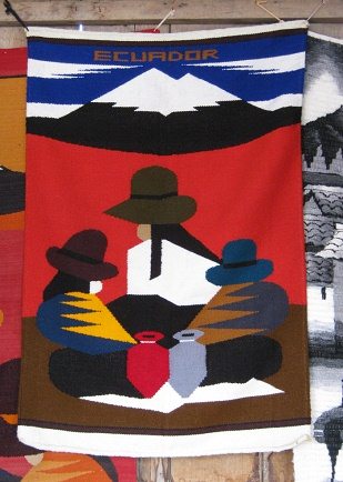 Wandteppich mit einer Mutter mit zwei
                          T�chtern und einem Vulkan im Hintergrund