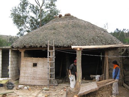Das Haus mit Strohdach (cigze) und
              Schilfrohrw�nden (carrizo)
