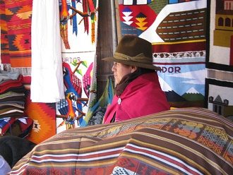 Weberei-Ausstellung, Verk�uferin