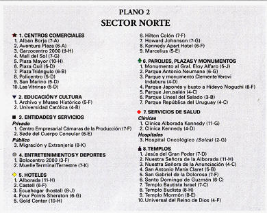 Leyenda del plano del norte de la
                            ciudad de Guayaquil
