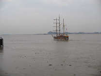 Ein Linienschiff auf dem Guayas-Fluss hat
                        gerade von der Promenade 2000 abgesetzt...