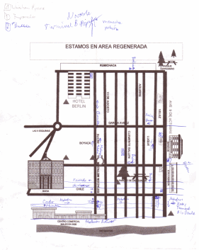 Der unvollst�ndige Stadtplan mit dem
                            Zentrum von Guayaquil des Hostal Berlin