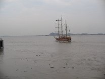 Un barco de l�nea en el R�o Guayas a salido
                        del malec�n 2000