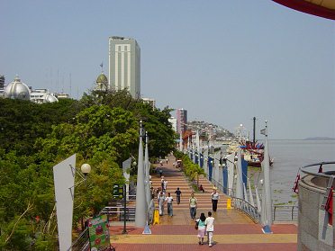 Guayaquil, die "Promenade
                                  2000" ("Malec�n 2000"),
                                  eine erh�hte Sicht vom Einkaufszentrum
                                  aus mit einer �bersicht und dem
                                  Guayas-Fluss (R�o Guayas) [4]