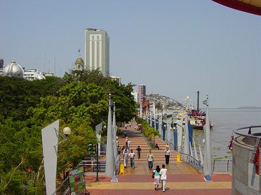 Guayaquil, el "malecn
                                  2000" visto de un punto ms alto
                                  del centro comercial con un panorama y
                                  vista al Ro Guayas [4]