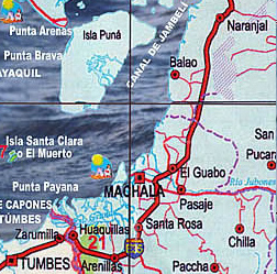 Karte der Strecke
                        zwischen Naranjal und Machala bis Huaquillas in
                        Sd-Ecuador