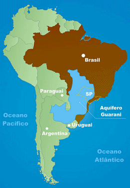 Mapa del
              "Am�rica" del Sur con el territorio de los
              ind�genas guaran�s