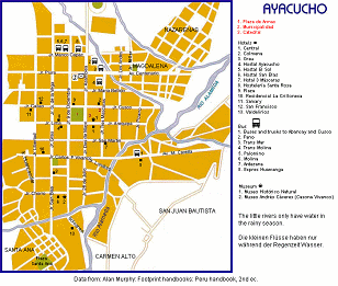 Stadtplan von Ayacucho mit touristischen
                      Daten