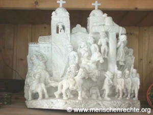 Cirilo G�lvez 1988: Kunsthandwerk
                                aus "Huamanga-Stein"
                                ("piedra de Huamanga"):
                                Exekution von Tupac Amar�